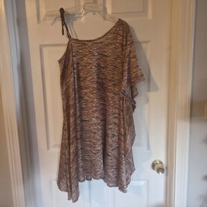 Free People Asymmetrical One-Shoulder Knit Tunic in Multicolor Browns